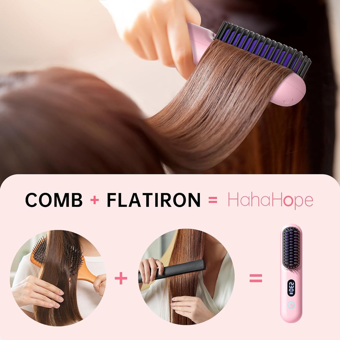 Cordless Hair Straightener Brush-Portable Straightening Comb