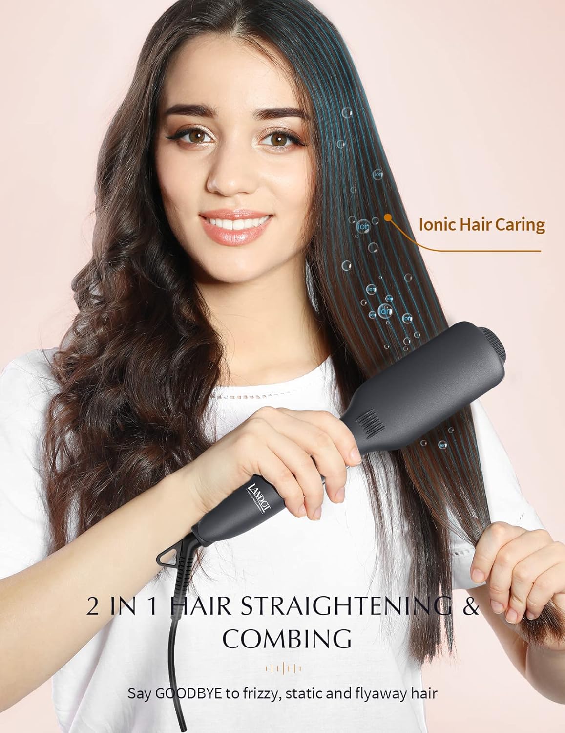 Hair Straightener Brush Heated Straightening Brush