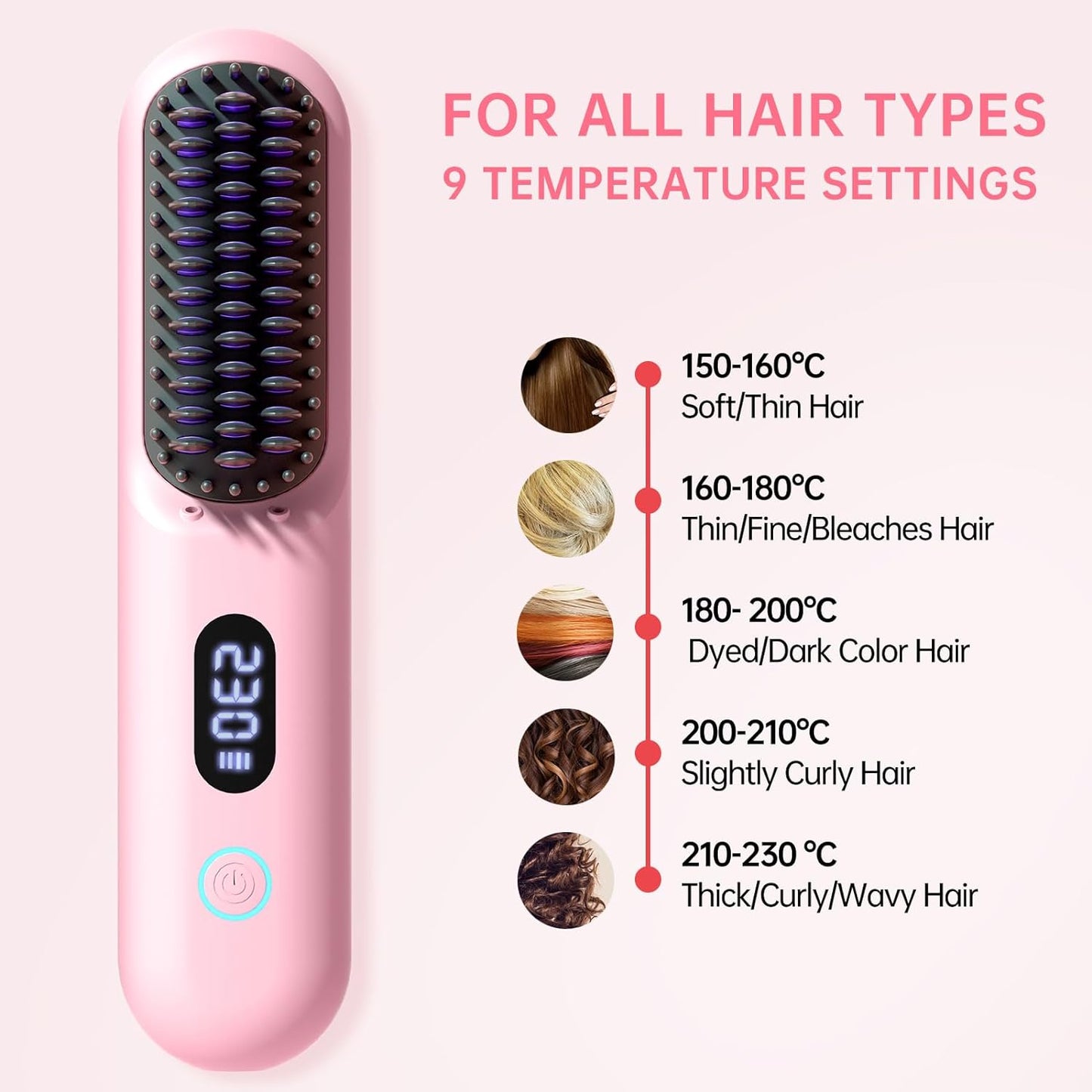 Cordless Hair Straightener Brush-Portable Straightening Comb