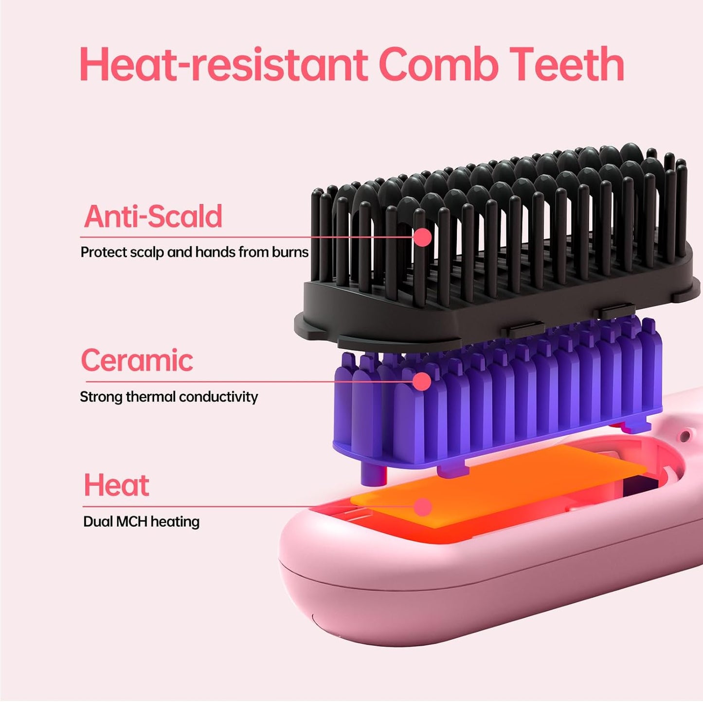 Cordless Hair Straightener Brush-Portable Straightening Comb